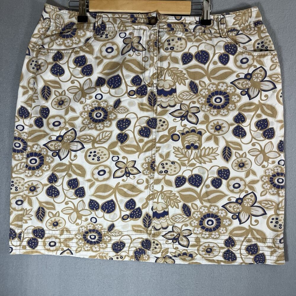 BODEN Floral Print 100% Cotton Straight Mini Skirt Pockets 14 Ivory - Picture 1 of 8